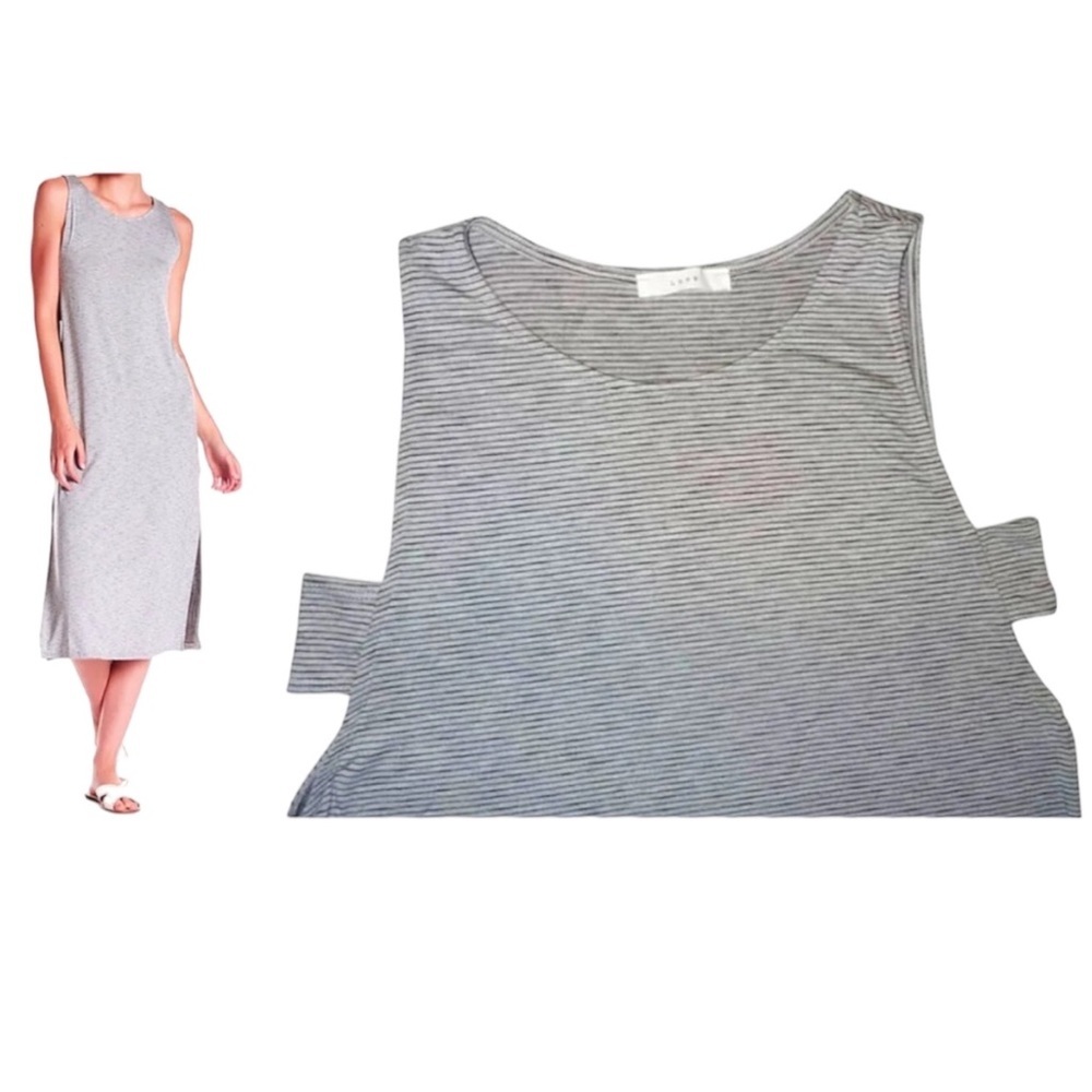 Lush Midi Dress Underarm Cut Outs Medium Tiny Gray + Black Stripes Crew Neck NWT